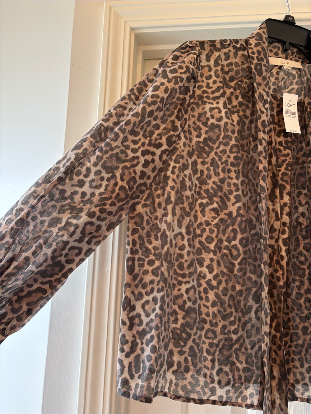 NWT LOFT Brown & Black Leopard Tie-Neck Blouse size Large - Picture 4 of 5